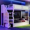 Merax Etagenbett Eisenbett 90x200cm mit LED und Treppe Produktbild-Vorschau 1