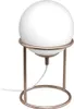 A white globe-shaped lamp on a gold metal stand. Produktbild-Vorschau