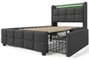Polsterbett, 90x200 Grau, USB + LED + 2 Schubladen, Produktbild-Vorschau 3