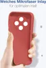 A hand holding a red phone case with a microfiber inlay. Produktbild-Vorschau