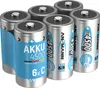 A group of six C-size rechargeable batteries in a blue holder. Produktbild-Vorschau
