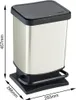 A product shot of a Rotho Treteimer 20l PASO trash can with dimensions indicated. Produktbild-Vorschau