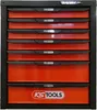 A red and black tool chest with multiple drawers. Produktbild-Vorschau