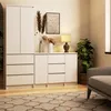 A white dresser and cabinet set in a room with a rug and plant. Podgląd zdjęcia produktu