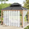 A dog lies on a patio in front of a gazebo with sheer white curtains, a dining table and chairs are visible inside. Produktbild-Vorschau