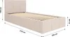 A bed with a headboard and storage compartment, shown with dimensions indicated. Náhled obrázku produktu