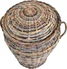 A round woven basket with a lid and handles, shown from a top-down perspective. Produktbild-Vorschau