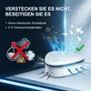 A white air purifier is shown on a light blue surface, with dark blue background. Arrows indicate air flow into the device, and stylized particles representing pollutants are shown being neutralized into clean molecules. Text overlays describe product bene Produktbild-Vorschau