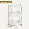 Servierwagen mit Rollen & Schublade, Rollwagen, Weiß-Gold, Produktbild-Vorschau 3