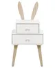 A white nightstand with two drawers and wooden legs, featuring wooden bunny ears on top. Náhľad obrázku produktu
