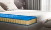 A cutaway view of a mattress showing its internal layers, including pocket springs and foam, on a bed. Produktbild-Vorschau