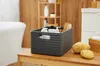 A bathroom setting with a bathtub, shelves, and a storage basket filled with toiletries. Voir les images du produit