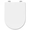 A white toilet seat with silver hinges, shown from a top-down perspective against a white background. Produktbild-Vorschau