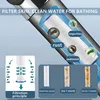 Diagram illustrating the filtration principle of a shower head, showing impurities, rust, and sediment being filtered out. Náhled obrázku produktu