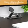 A 3-in-1 wireless charger is displayed on a desk in front of a computer monitor. Produktbild-Vorschau