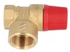 A brass safety valve with a red adjustment knob, isolated on a white background. Produktbild-Vorschau