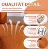 Marketing image detailing the quality features of an orange armchair. Voir les images du produit