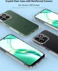 Multiple clear phone cases are displayed on a light blue background, showcasing different phone models within them. Produktbild-Vorschau