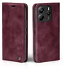 A burgundy flip case for a smartphone is shown from two angles, one closed and one open to reveal the phone's camera module. Produktbild-Vorschau