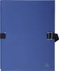 A closed blue document folder with black straps and buckles. Produktbild-Vorschau