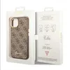 A product package for a Guess iPhone case, showing the case inside the packaging and information on the side. Podgląd zdjęcia produktu