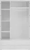 An open white wardrobe with shelves on the left and a hanging rail on the right. Produktbild-Vorschau