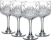 Four crystal cocktail glasses with a gold rim, arranged in a row against a white background. Náhled obrázku produktu