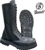 A pair of black leather boots and a close-up of the sole, with the Brandit logo and text. Produktbild-Vorschau