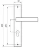 A technical drawing of a door handle set with dimensions. Produktbild-Vorschau