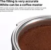 A close-up view of coffee grounds in a portafilter, with marketing text overlaid. Produktbild-Vorschau
