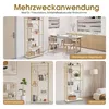 Collage of images showing a gold and white bookshelf in different settings: a salon, a nail studio, and a living room. Produktbild-Vorschau