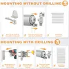 The image shows two sets of instructions for mounting a roller blind, one without drilling and one with drilling. Voir les images du produit