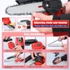 An instructional image showing how to assemble and adjust a mini chainsaw. Produktbild-Vorschau