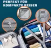 An open suitcase packed with clothes, with close-up insets showing details of the interior and a zipper. Anteprima dell’immagine prodotto