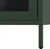 A close-up view of the bottom corner of a dark green metal cabinet with a visible leg. Produktbild-Vorschau