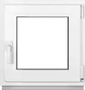 A white window frame with a clear glass pane, shown from the front. Produktbild-Vorschau