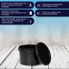 A black plastic bucket with its lid slightly ajar, placed on a white wooden surface. The background features a blue gradient with informational text and icons. Náhľad obrázku produktu