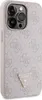 A close-up side view of a pink iPhone case with a repeating Guess logo pattern and a metallic Guess logo emblem. Náhled obrázku produktu