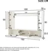 A technical drawing with dimensions of a white furniture set, likely a TV stand and wall units. Anteprima dell’immagine prodotto