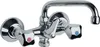 A chrome-finished wall-mounted faucet with two handles, one marked red and the other blue. Produktbild-Vorschau