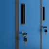 Close-up view of two blue metal locker doors with keys in the locks. Produktbild-Vorschau