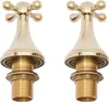 Two brass faucet spouts with cross handles, shown against a white background. Podgląd zdjęcia produktu