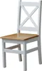 A white wooden chair with a light brown wooden seat, shown against a white background. Anteprima dell’immagine prodotto