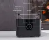 A black toaster with labels pointing to its features, set on a white surface with a gray background. Produktbild-Vorschau