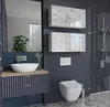 A modern bathroom with a wall-mounted vanity, sink, toilet, and shower. Produktbild-Vorschau