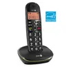 A black cordless phone with a green accent sits on its charging base against a white background. An Energy Star logo is visible to the right of the phone. Produktbild-Vorschau