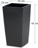A black planter with dimensions indicated by text overlays. Náhľad obrázku produktu