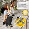 Two women are walking up stairs with a shopping trolley. The trolley has a special wheel system for climbing stairs. Produktbild-Vorschau
