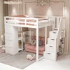 A child's loft bed with integrated storage and a small sofa underneath, set in a pink-themed bedroom. Produktbild-Vorschau