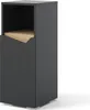 A dark grey cabinet with a wooden shelf and a curved front panel, shown against a white background. Náhled obrázku produktu